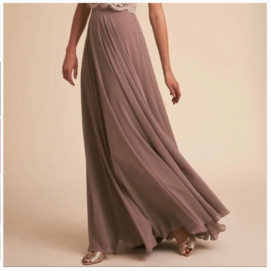 Jenny Yoo Taupe Silk Skirt