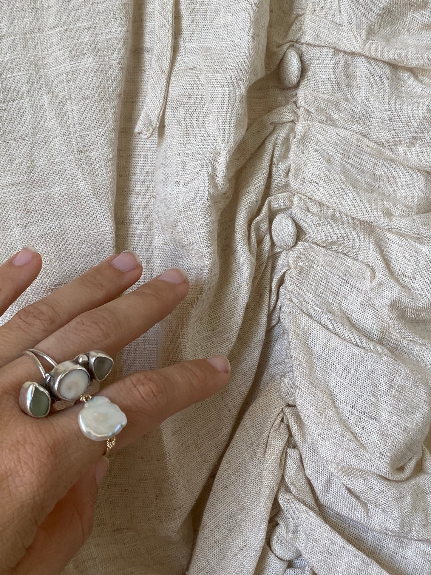Pretty Little Thing Oatmeal Button Dress SMALL