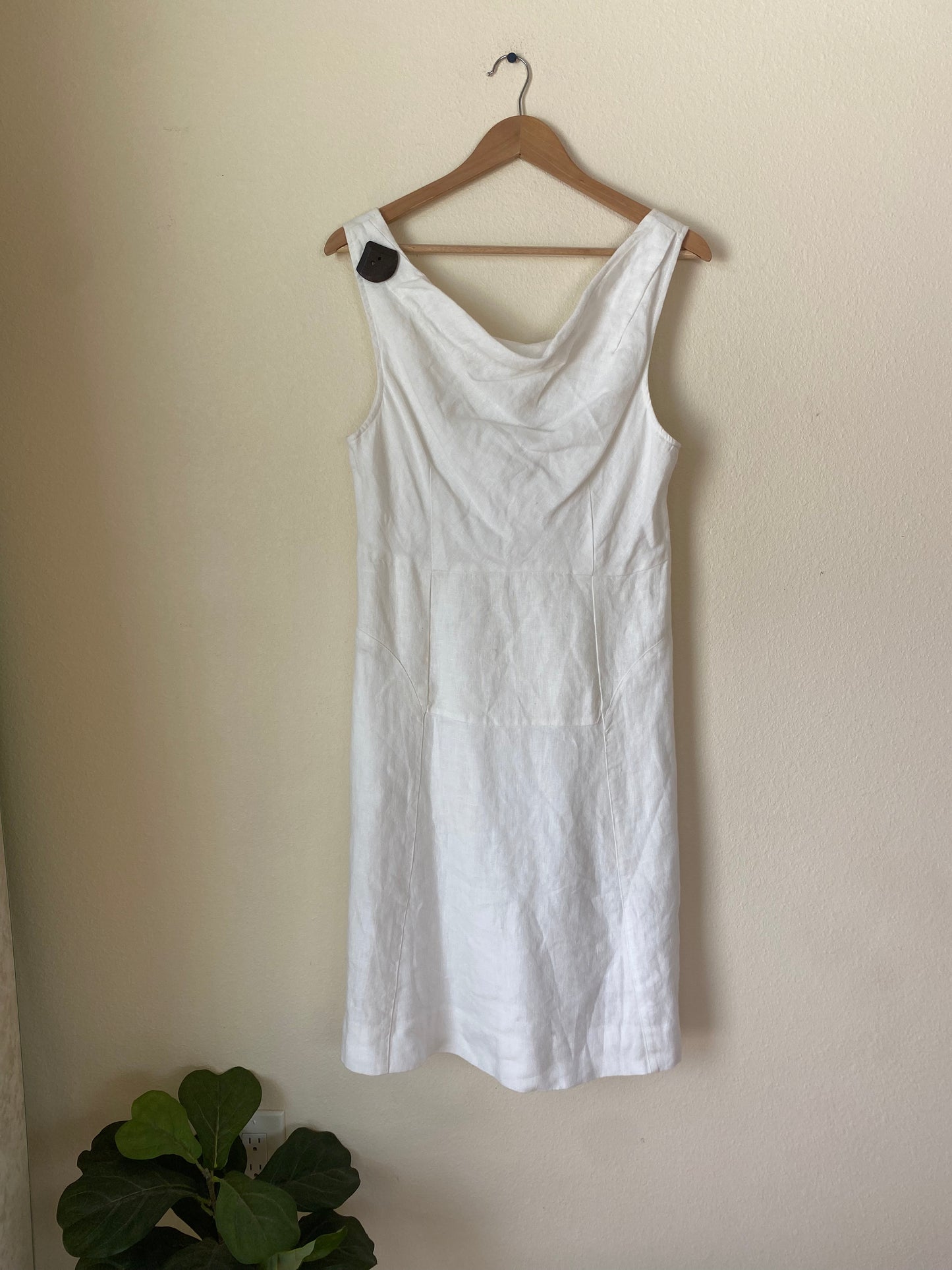 White Linen Cowl Neck Dress