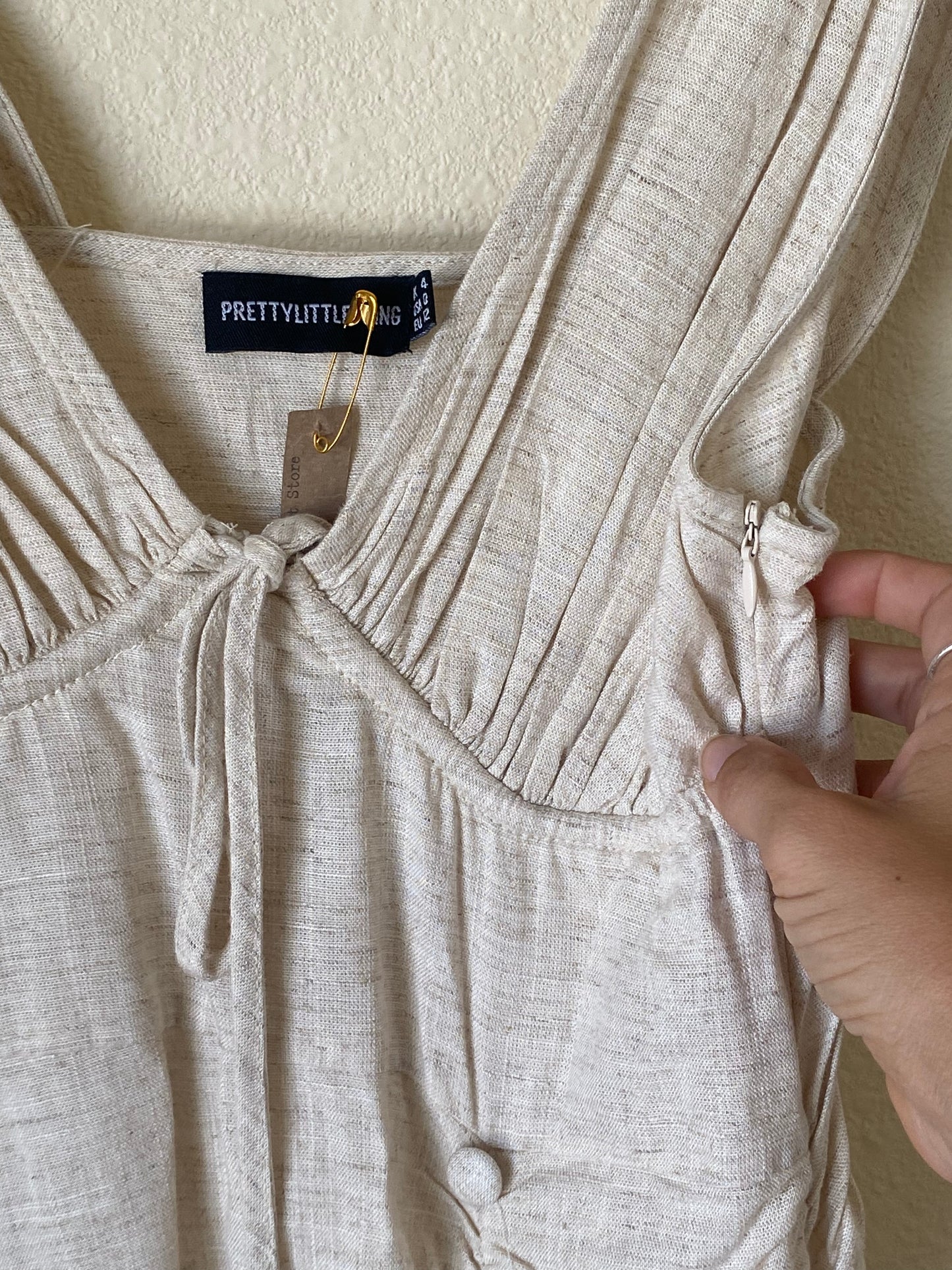 Pretty Little Thing Oatmeal Button Dress SMALL