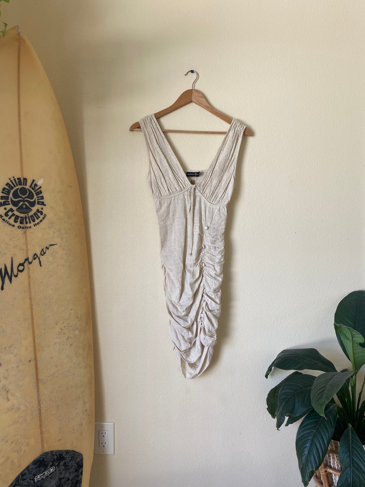 Pretty Little Thing Oatmeal Button Dress SMALL