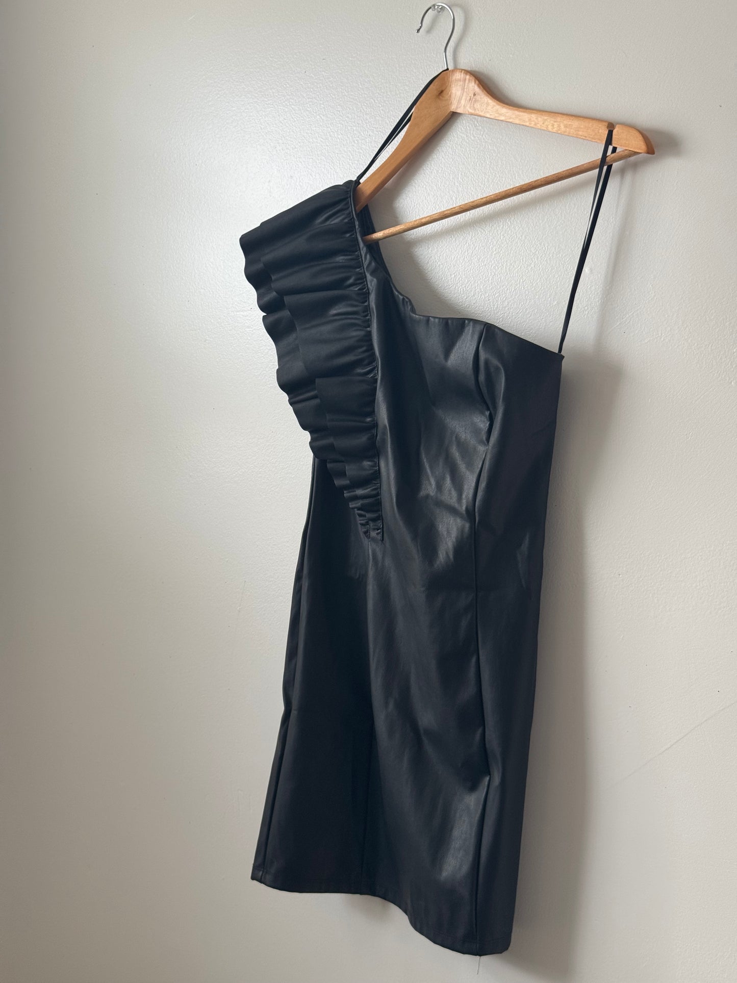 Faux Leather One Shoulder Dress SIZE XSMALL