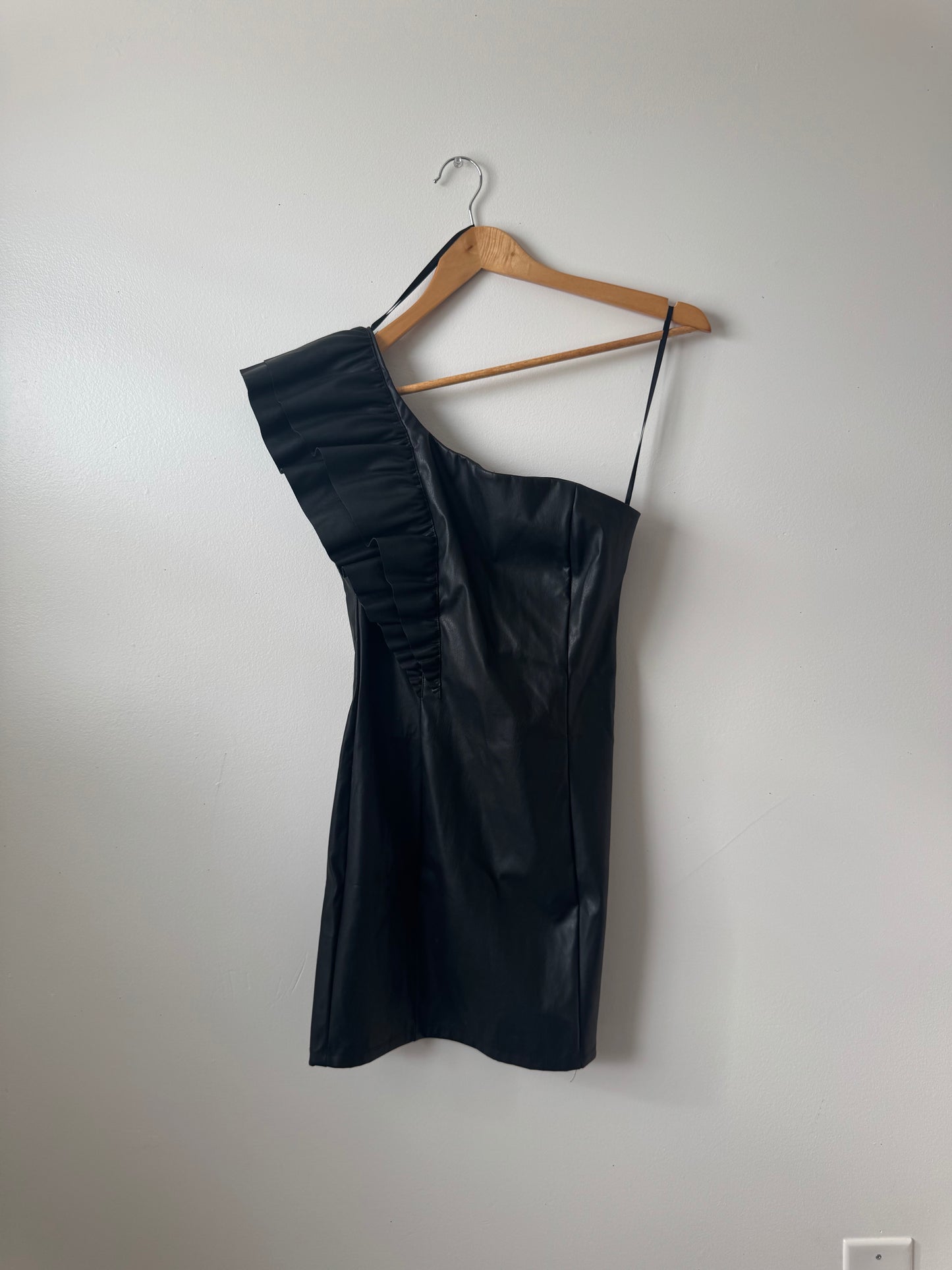 Faux Leather One Shoulder Dress SIZE XSMALL