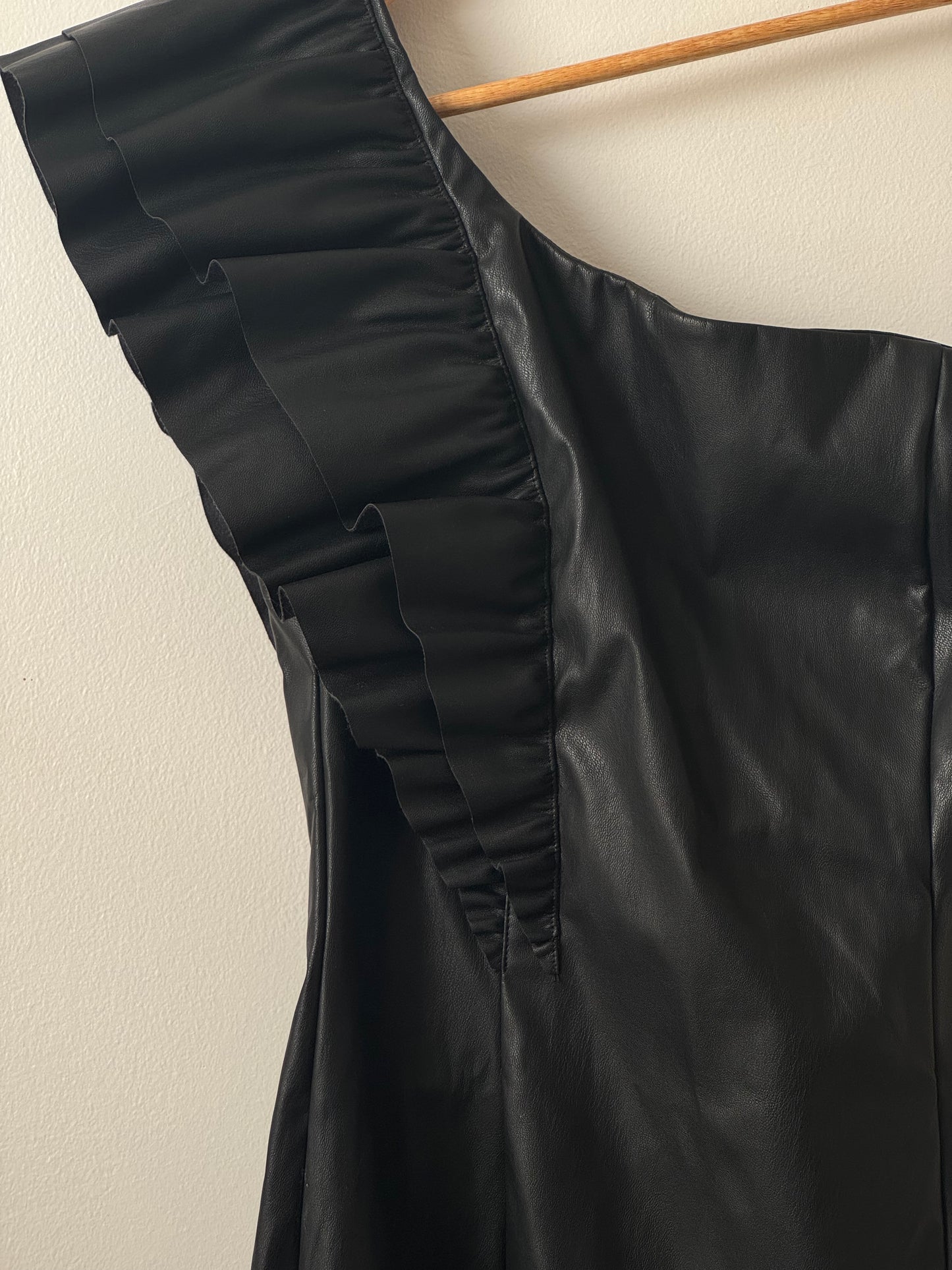 Faux Leather One Shoulder Dress SIZE XSMALL