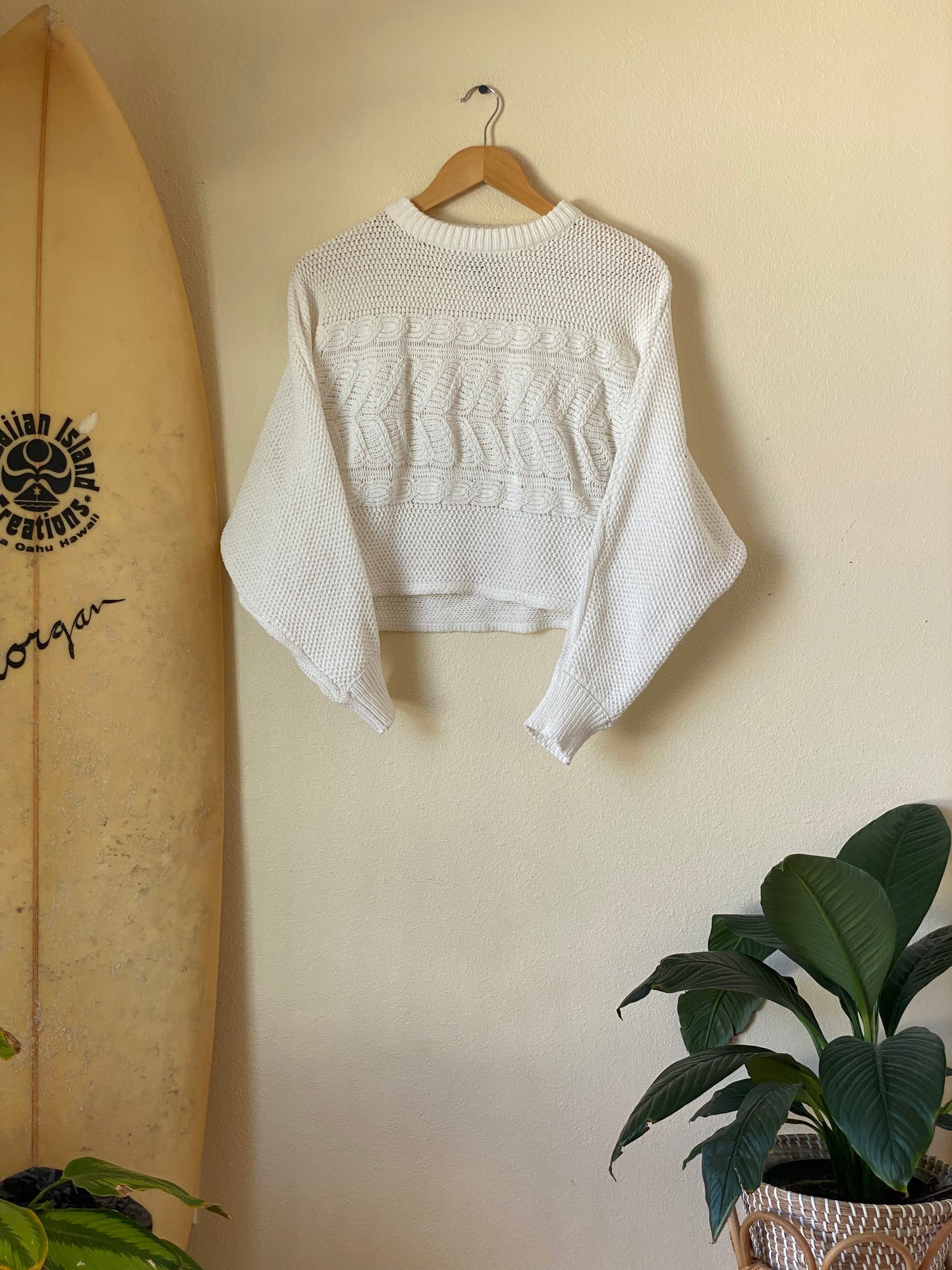 Cropped White Chunky Sweater MEDIUM