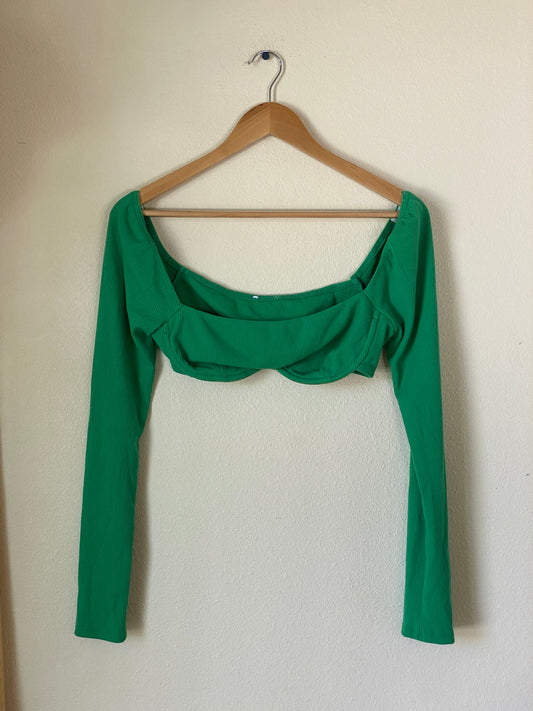 Princess Polly Green Bralette Long Sleeve Top SMALL