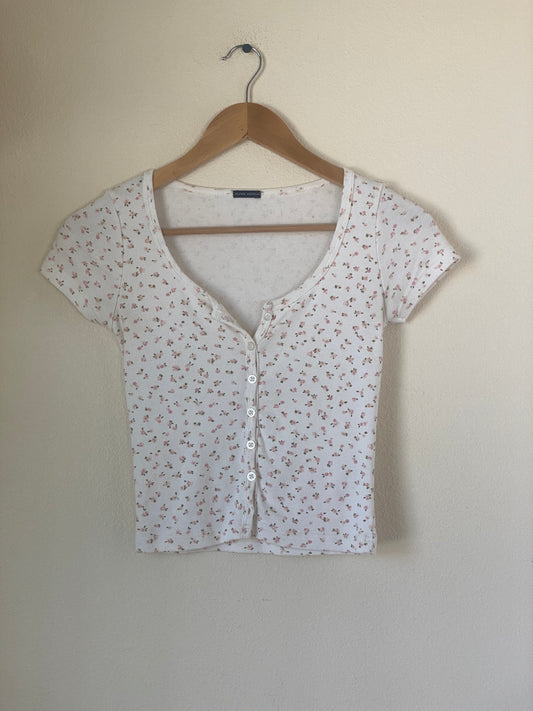 Brandy Melville Floral Button Up Crop Top SMALL