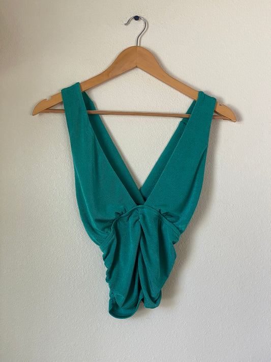 Teal Satin Snitched Top SMALL