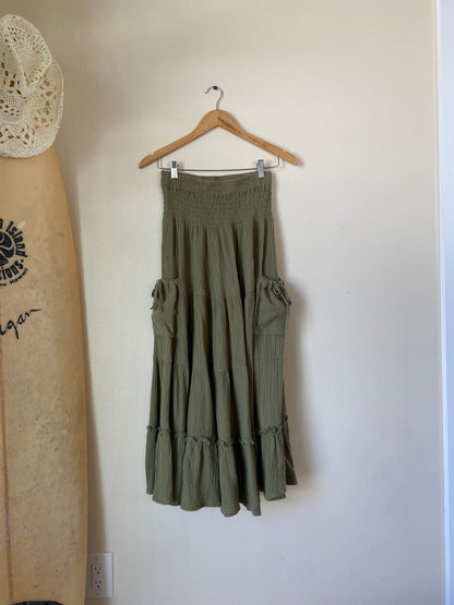 Olive Gauze Pocket Skirt SMALL