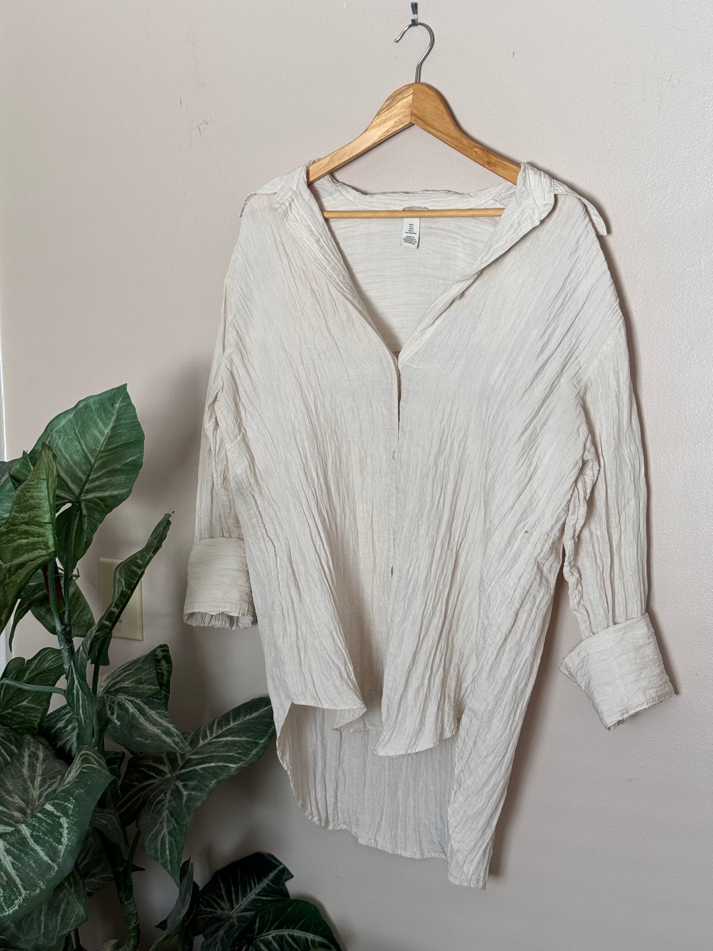 Silk Cream Lined Button Up Long Sleeve LARGE