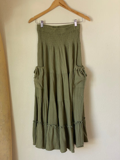 Olive Gauze Pocket Skirt SMALL