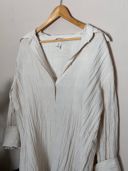 Silk Cream Lined Button Up Long Sleeve LARGE