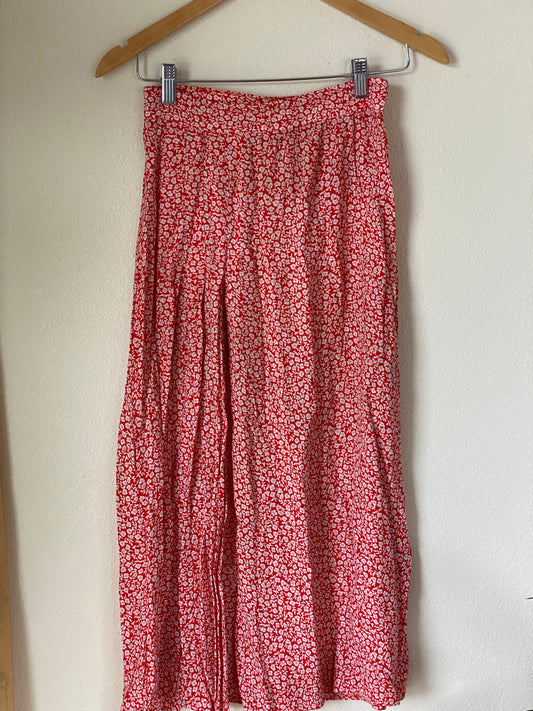 Red Floral H&M Slit Skirt XSMALL