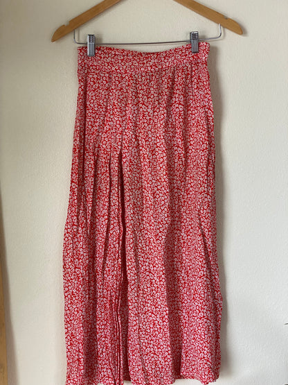 Red Floral H&M Slit Skirt XSMALL