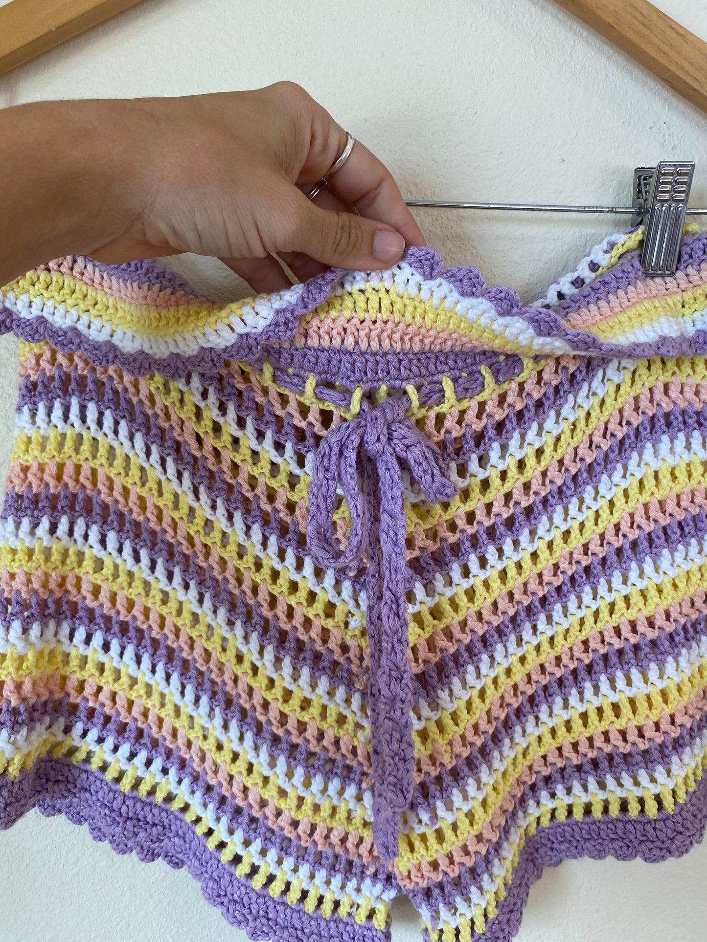Purple and Yellow Crochet Adjustable Shorts SMALL