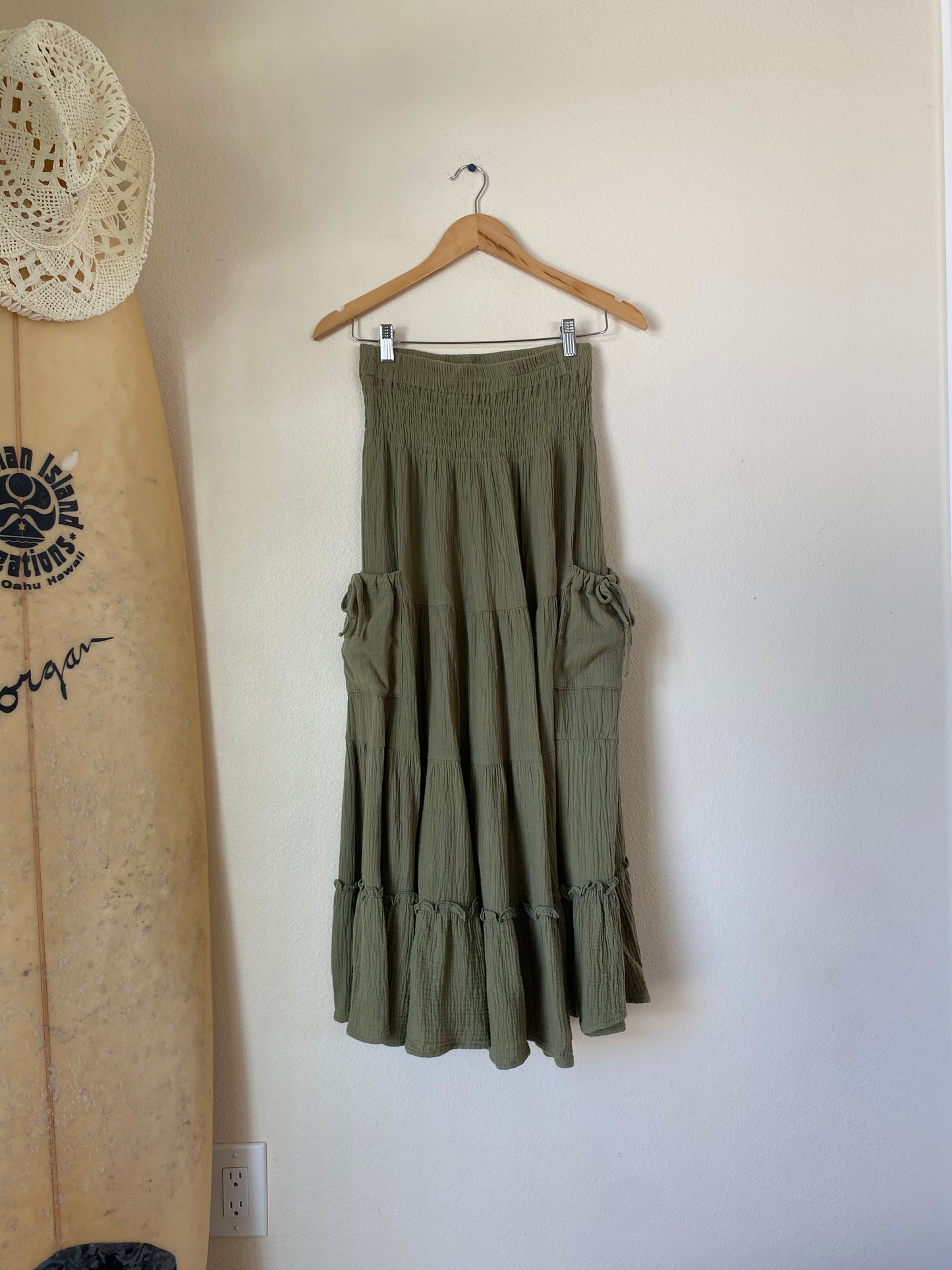 Olive Gauze Pocket Skirt SMALL