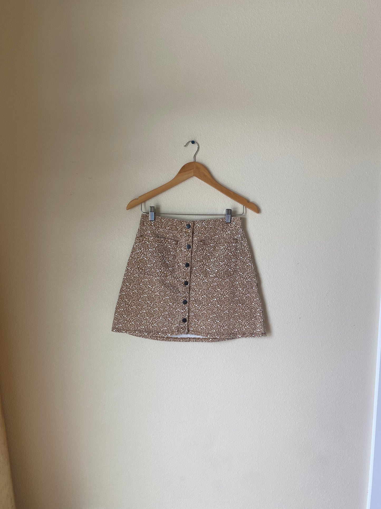 Brown Floral Jean Button Skirt MEDIUM