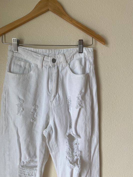 White Ripped Straight Jeans 25/26 WAIST