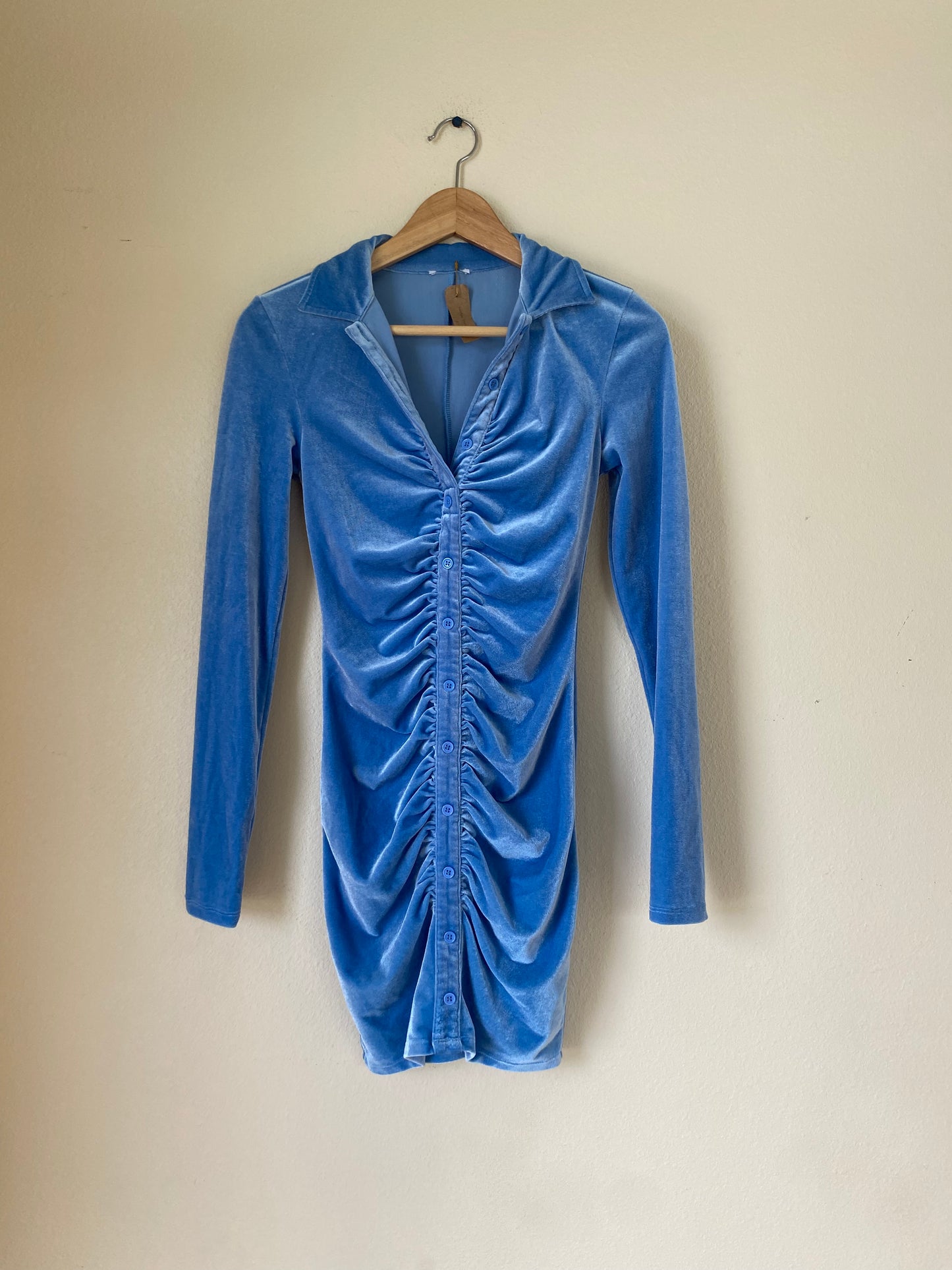 Velvet Blue Button Up Dress