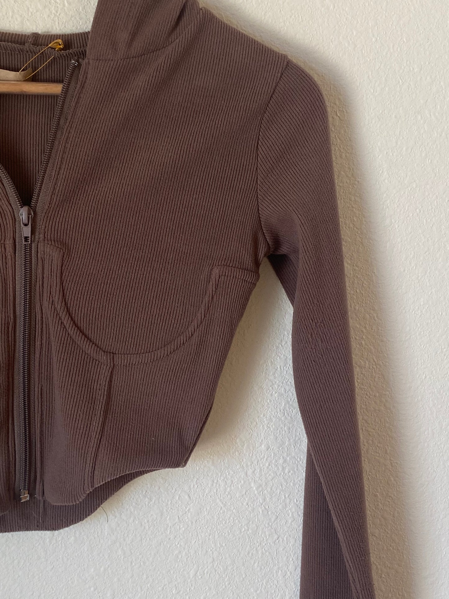 Chocolate Fitted Cropped Zip Up Hoodie XSMALL