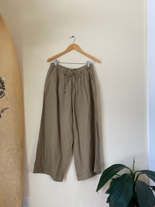 Tan Linen Crop Pants X-LARGE