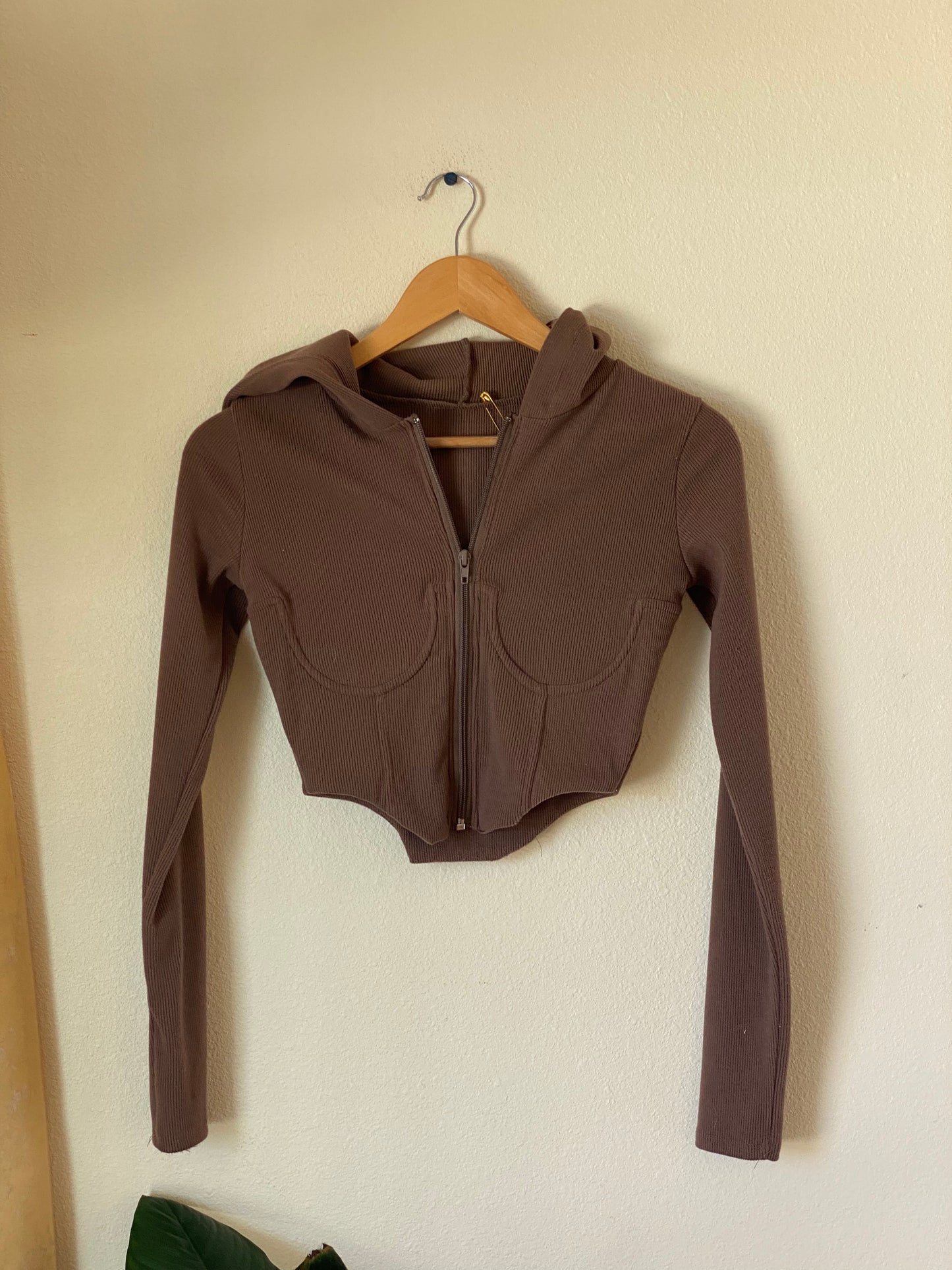 Chocolate Fitted Cropped Zip Up Hoodie XSMALL