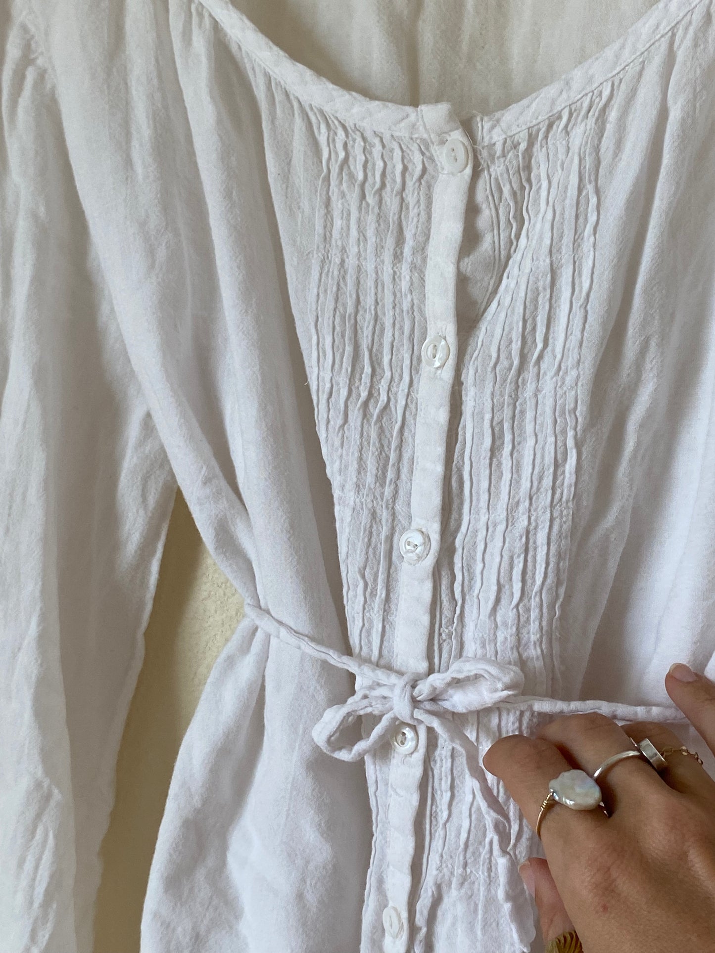 White Linen Button Up Top LARGE