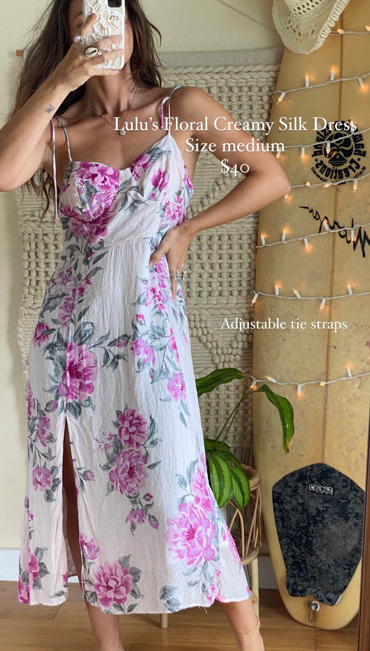 Lulu’s Floral Creamy Silk Dress MEDIUM
